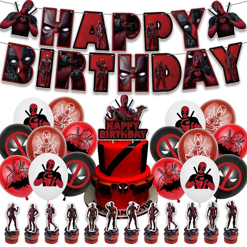 Sevenday Deadpool Themed Birthday Party Supplies Including Banner Balloons Kit Cake Cupcake Toppers Decoration Set