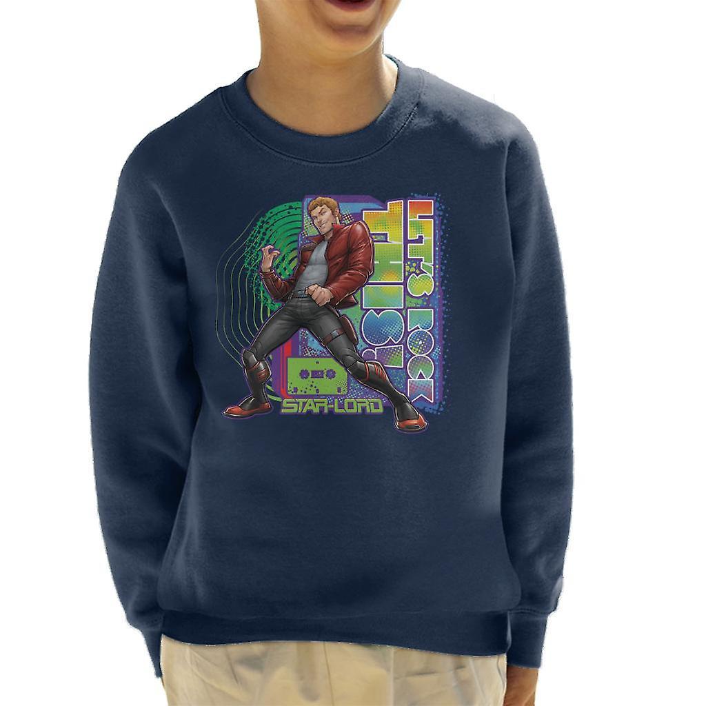 Marvel Guardians Of The Galaxy Star Lord Lets Rock This Kid's Sweatshirt Navy Blue X-Large (12-13 yrs)