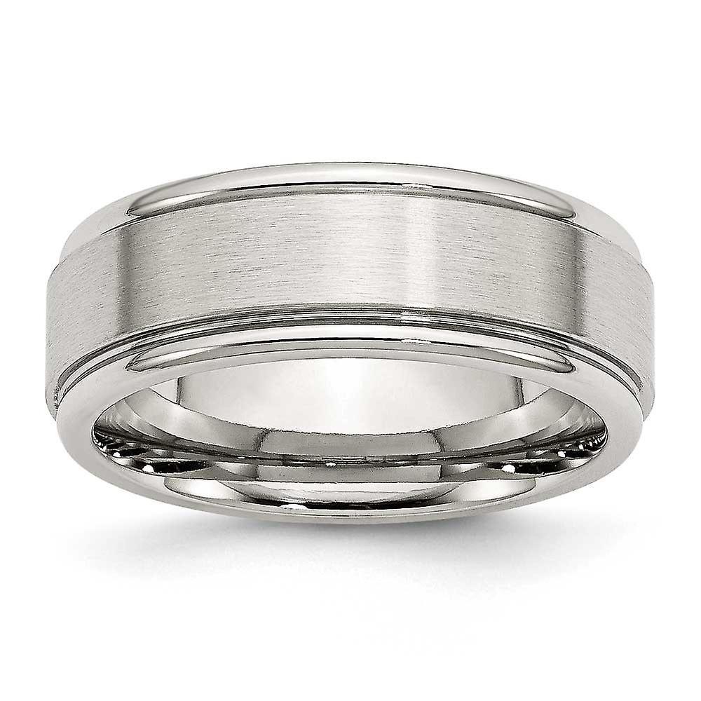 Chisel Stainless Steel Engravable Ridged Edge 8mm Brushed and Polished Band Ring Jewelry for Women - Ring Size: 8 to 14 11.5