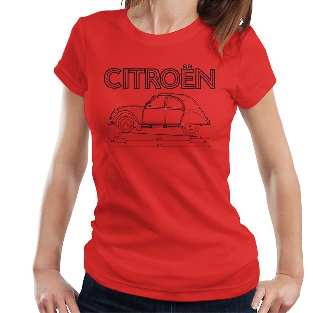 Citro�n Citroen 2CV Dimensions Black Diagram Women's T-Shirt Red Medium