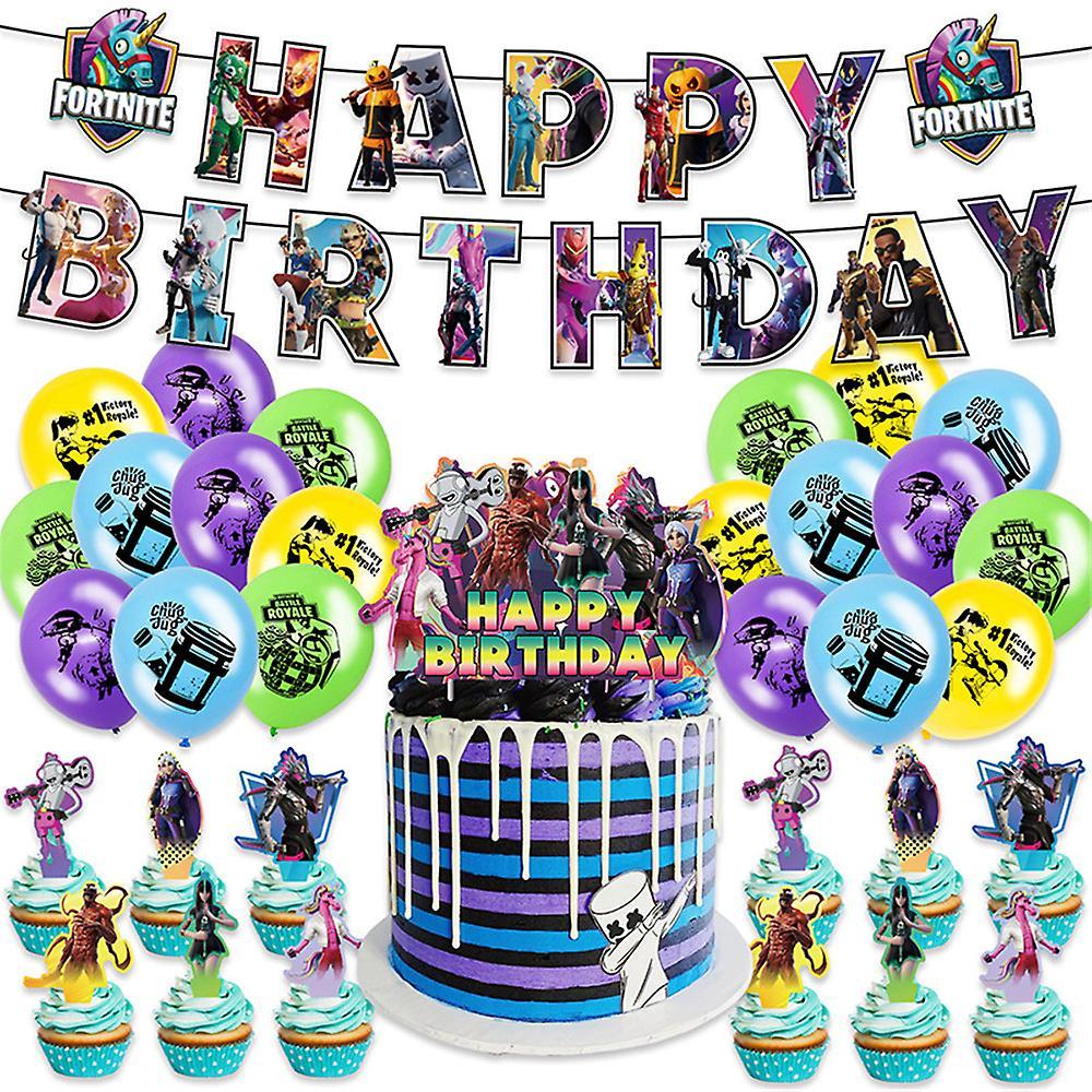 Shinestar Fortnite Game Theme Birthday Party Supplies Decoration Kits Including Banner Cake Cupcake Topper Balloons Sets