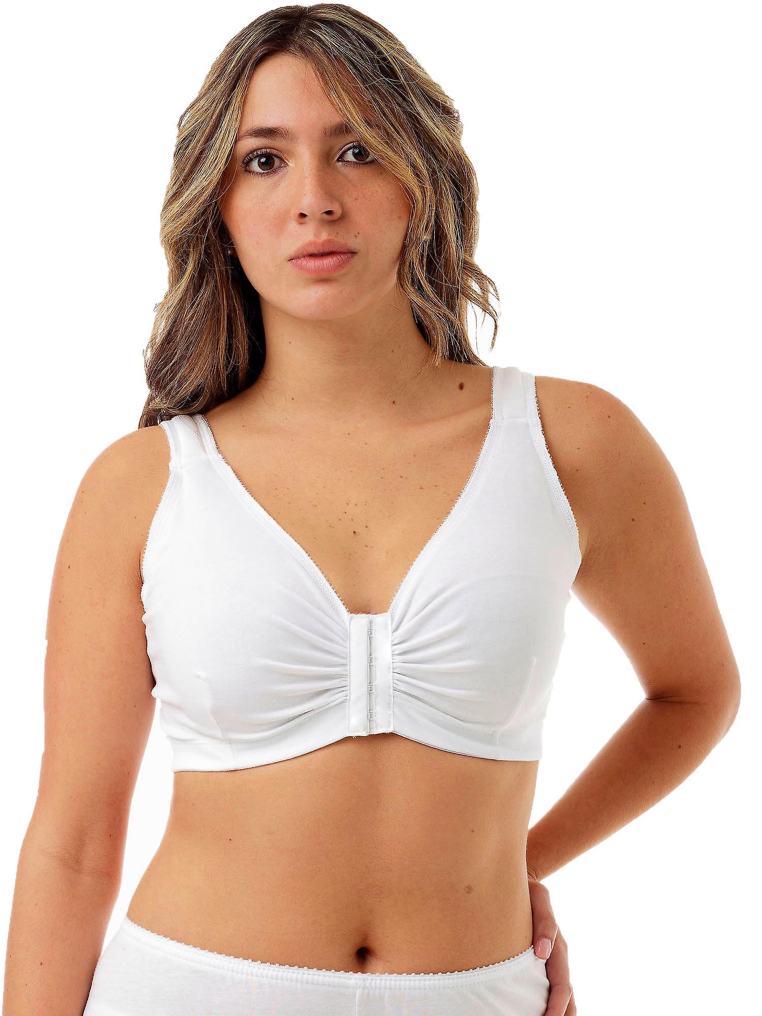 Underworks White Double Mastectomy Bra with Molded Pad Inserts - Cotton Adjustable Sleep and Leisure Bra - Padded Shoulders - 3118 48-50 B/C/D