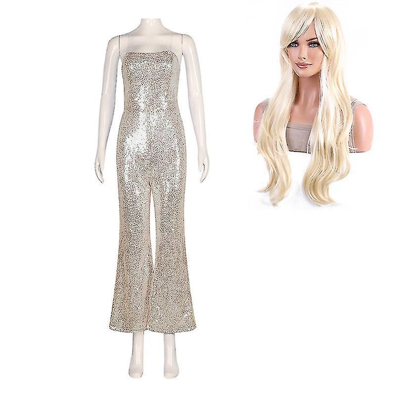 Cryin Movie Barbie Cosplay Costume For Women Sequin Jumpsuit Halloween Fancy Dress Carnival Costume With wig L