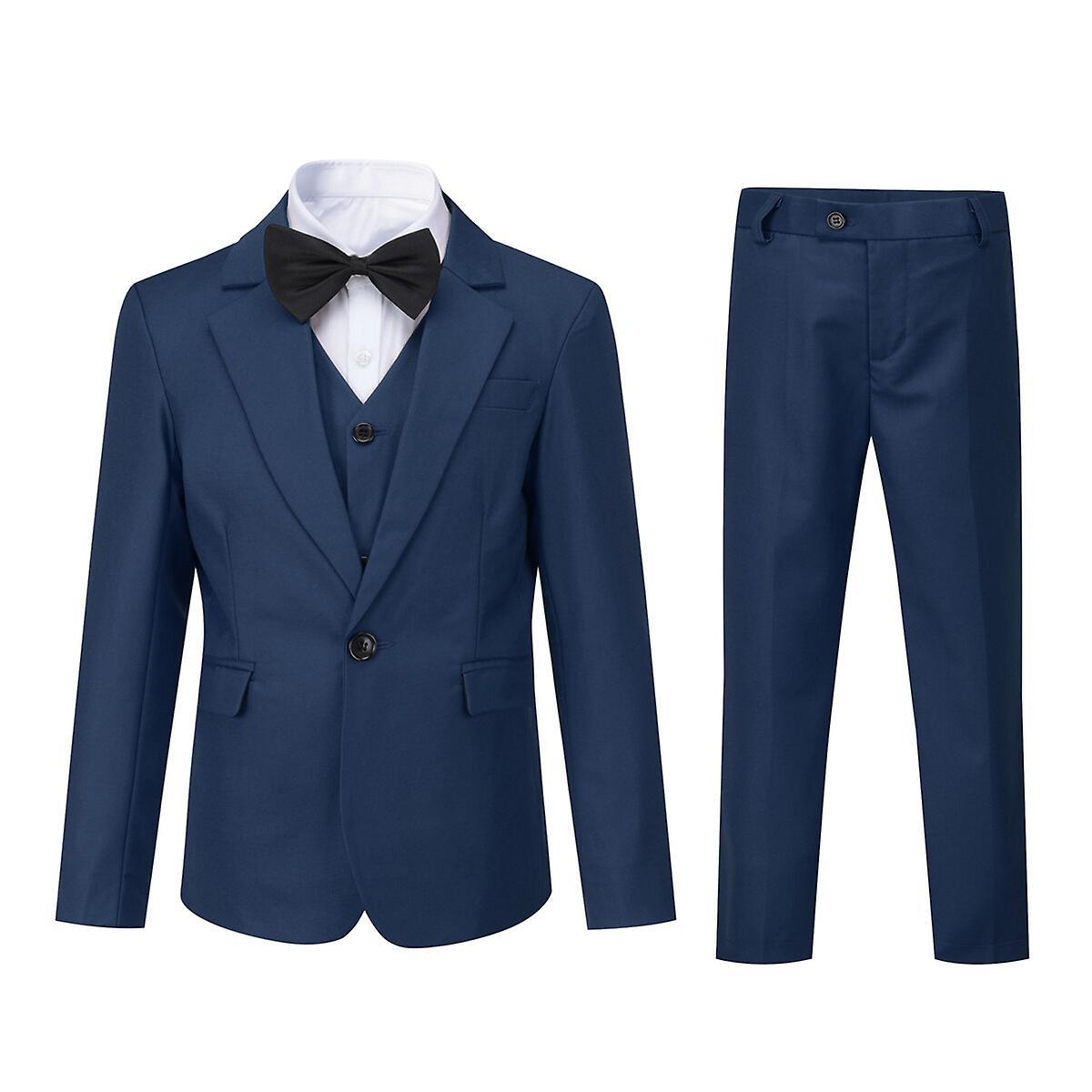 Sliktaa Boys 3Pce Formal Suit Slim Fit Blazer and Vest and Pants Blue 120CM