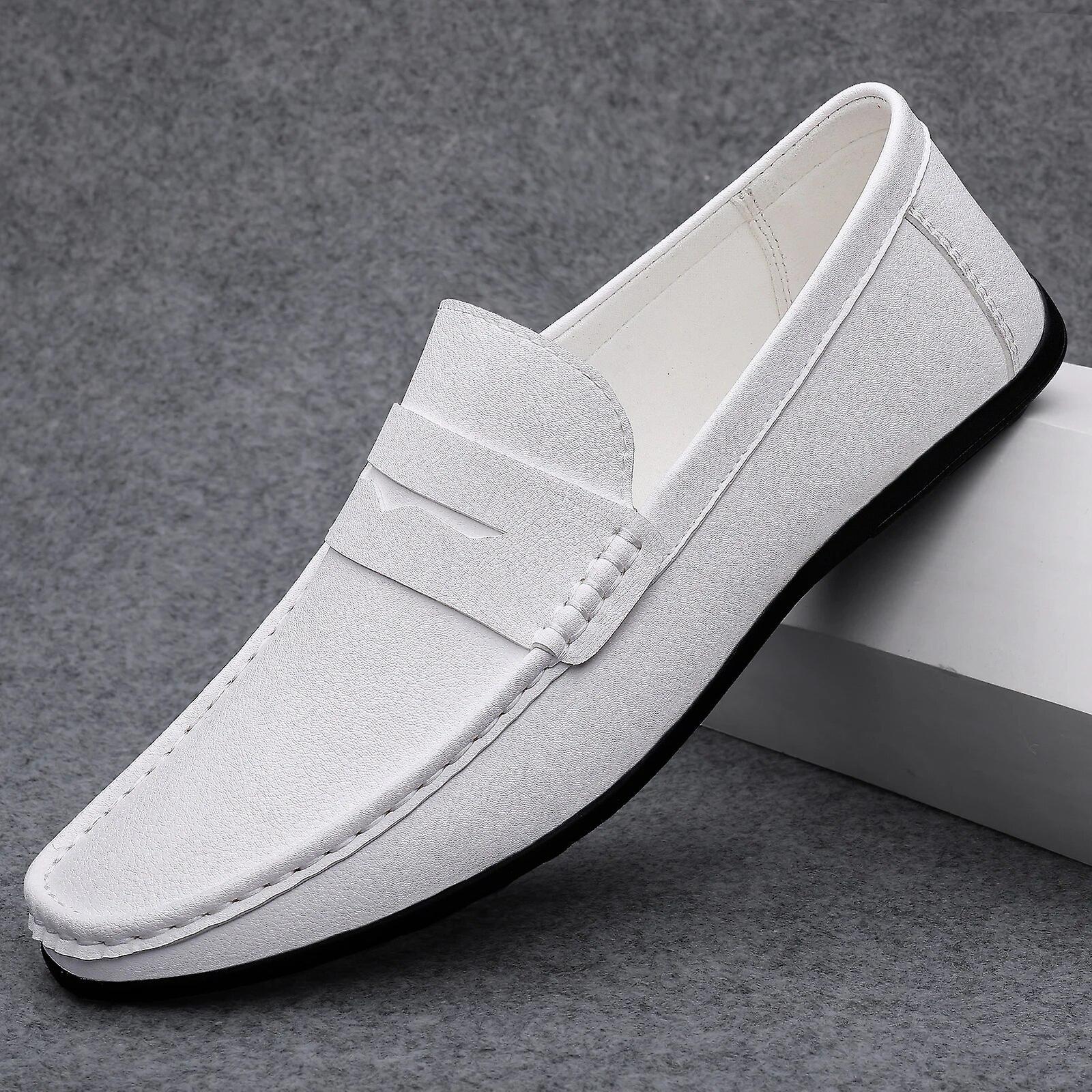 Scitoo Luxury Men's Shoes Casual Leather Italian Men Loafers Hollow Out Moccasins Men Breathable Slip on Driving Shoes Zapatos Hombre White 43