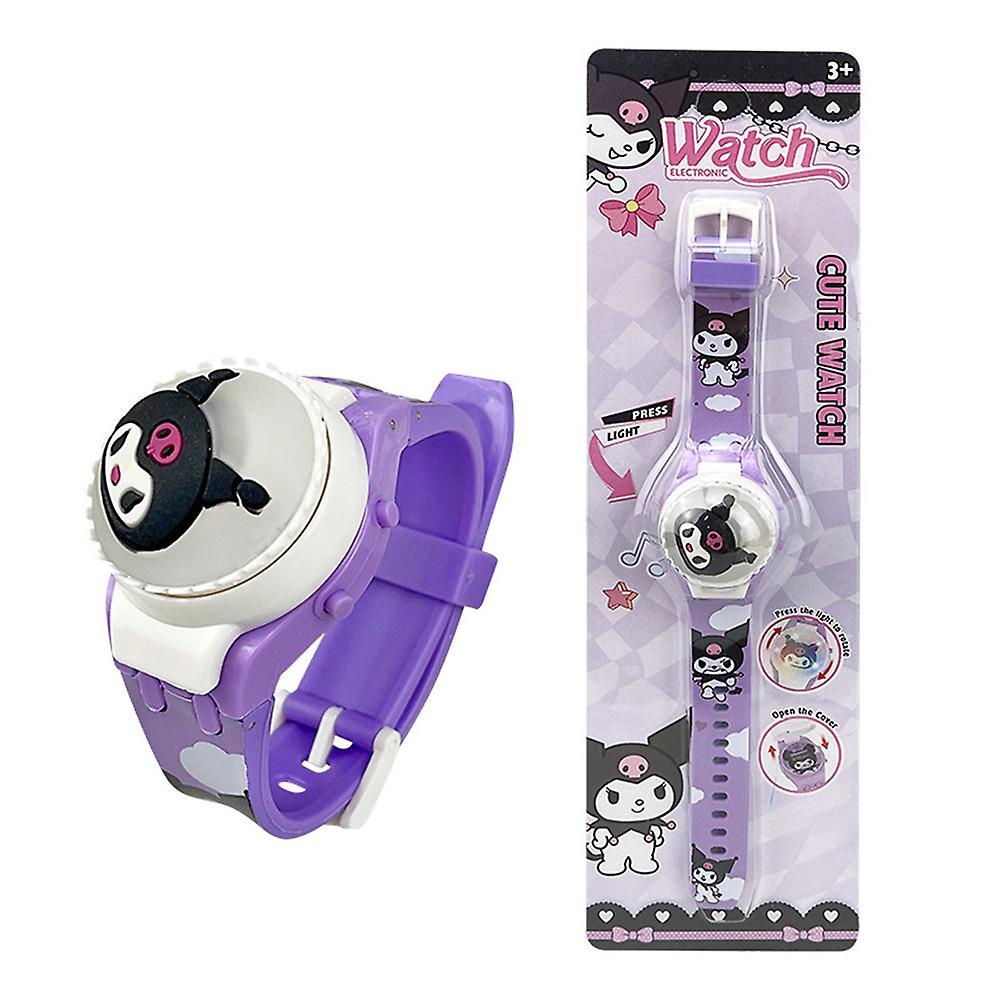 Vicbuy Gifts Spinning Top Flip Cover Wristwatch Sanrio Watch Flashing Light Up Glow Digital Watches Kids Kuromi