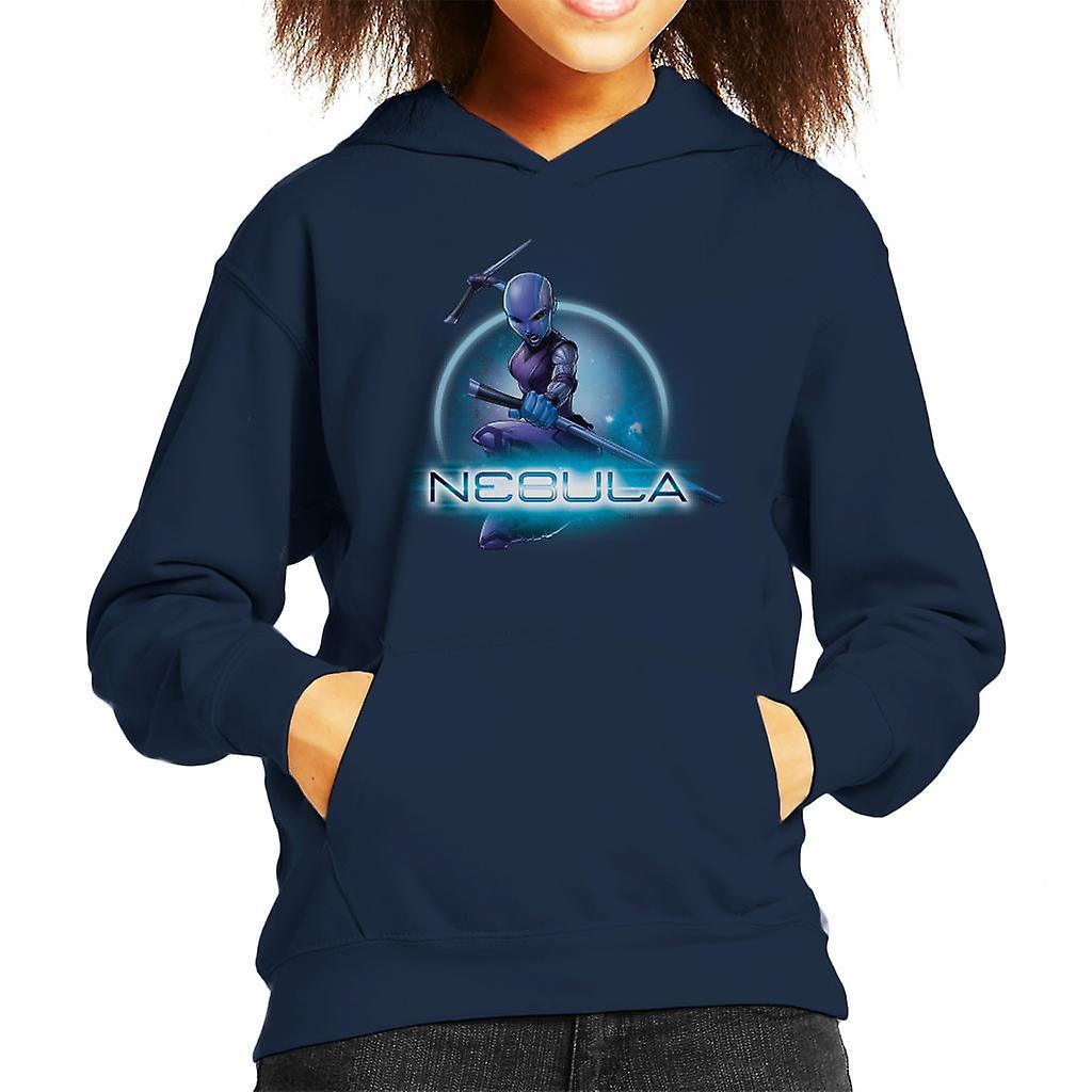 Marvel Guardians Of The Galaxy Nebula Batons Pose Kid's Hooded Sweatshirt Navy Blue Medium (7-8 yrs)