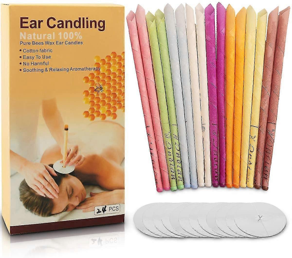 Ergocar 24pcs Natural Ear Candles,beeswax Hollow Cone Candling Non-toxic