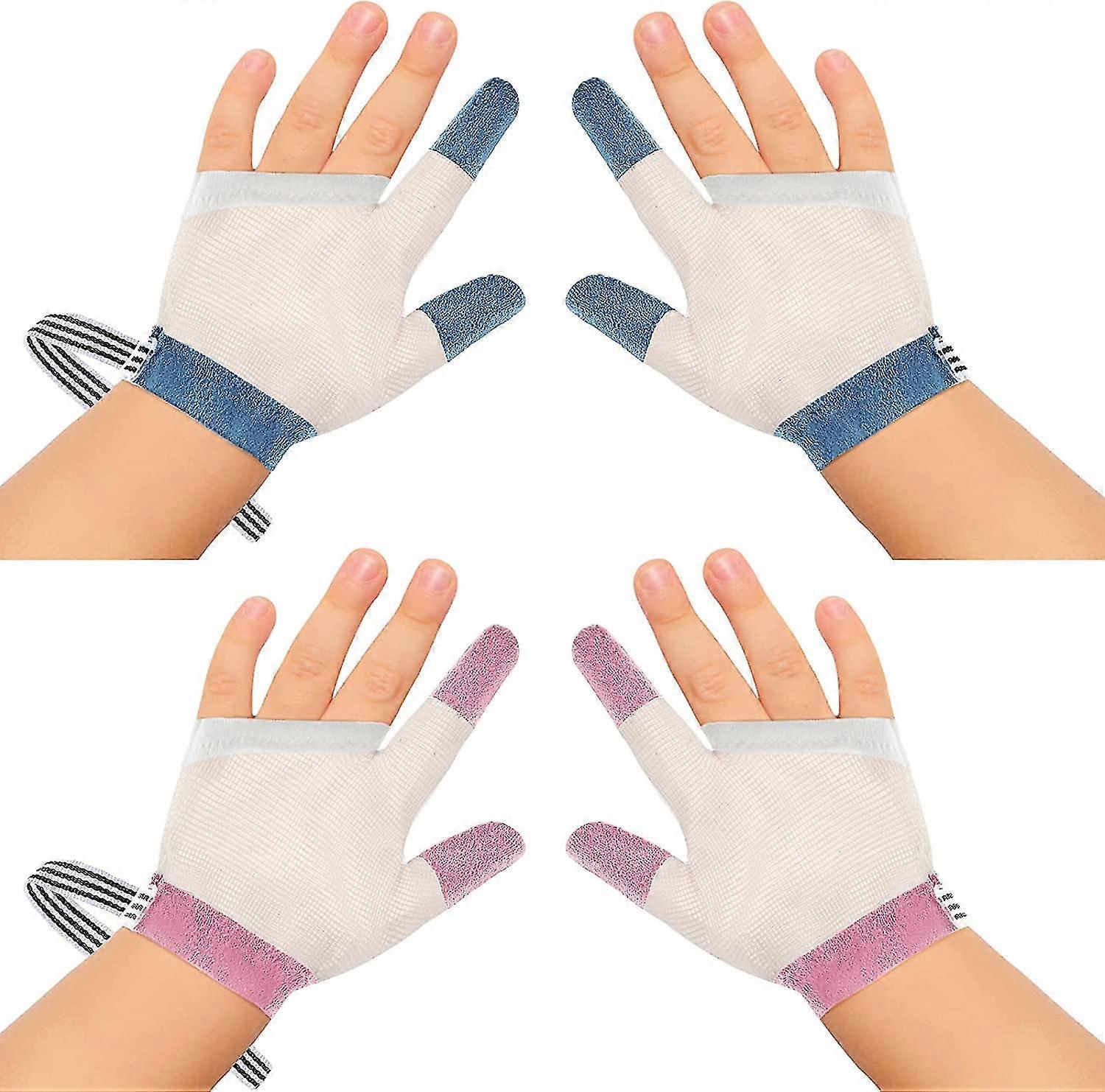 Unbrand 2Pairs Stop Thumb Sucking Finger Guard Pink Breathable Baby Finger Sucking Stop For Baby red-blue M