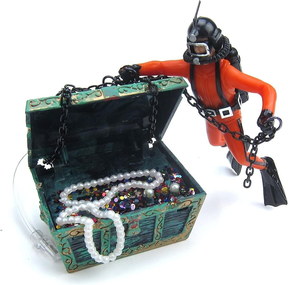 Wenkeay Aquarium Floating Diver Ornament, Micro Landscape Decor Undersea Treasure Chest Diver Aquarium Decoration