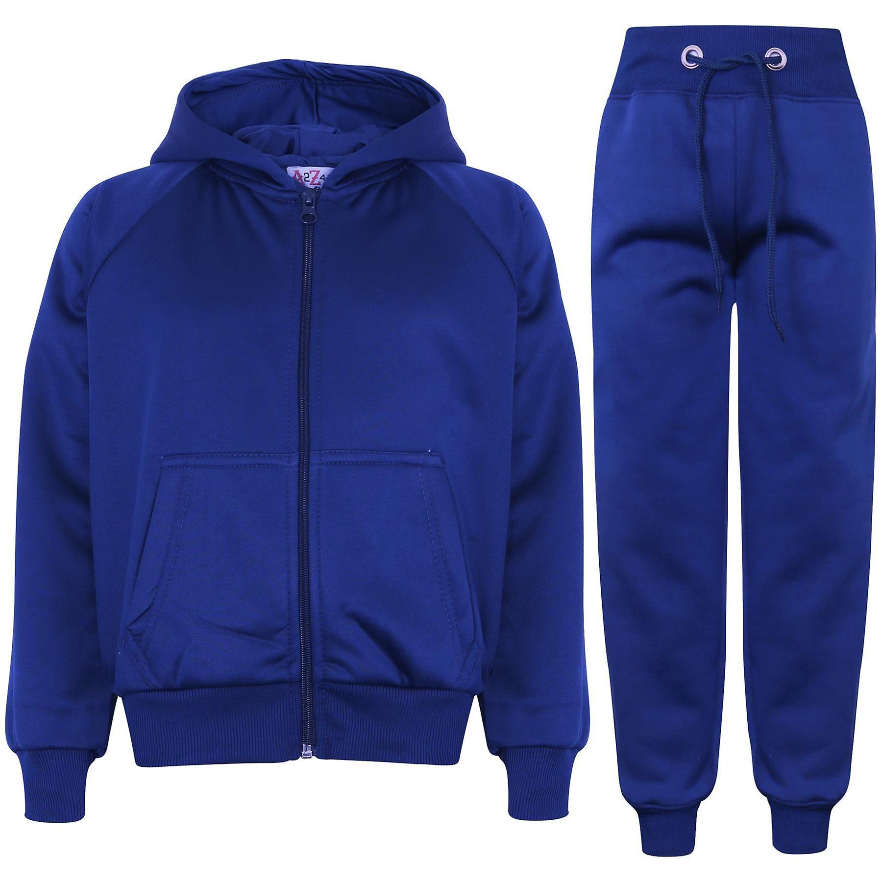 A2Z 4 Kids Unisex Royal Contrast Panelled Hooded Tracksuit Royal Blue 11-12 Years