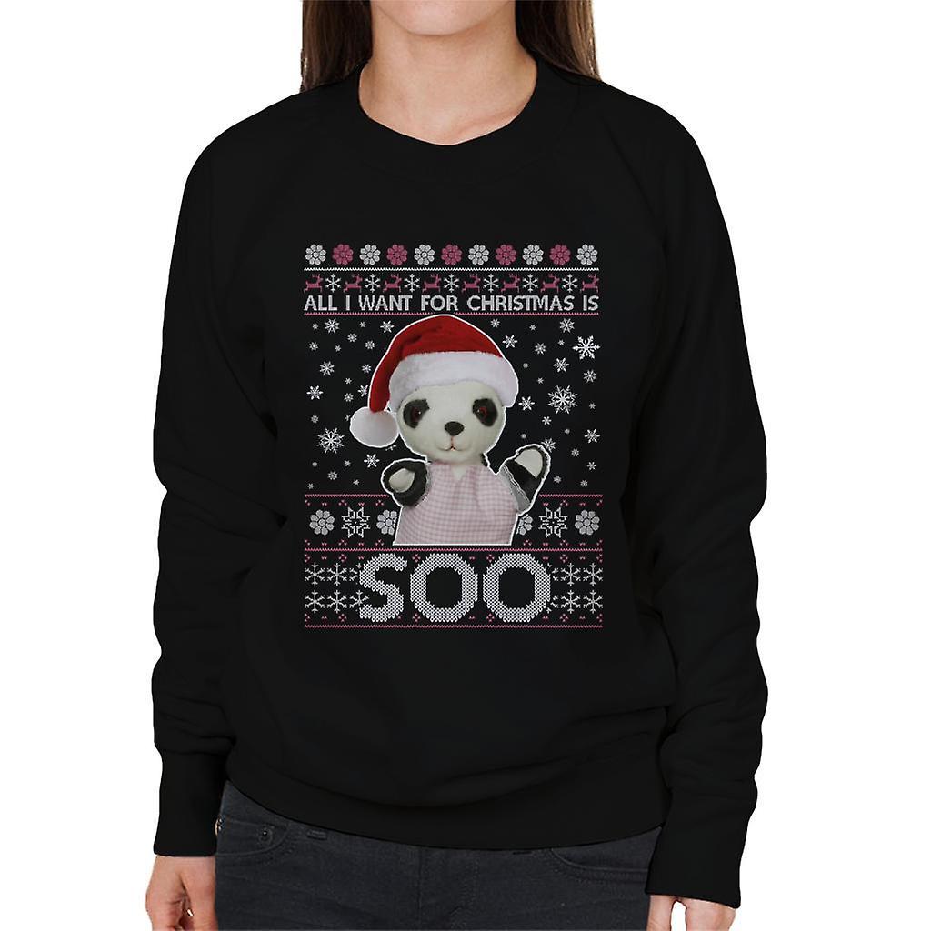 Sooty Christmas Festive Hat All I Want For Christmas Is Soo Women's Sweatshirt Black Large