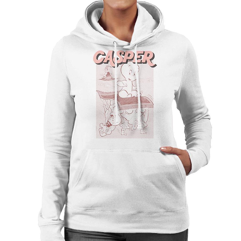 Casper The Friendly Ghost Characters On Flying Carpet Women's Hooded Sweatshirt White XX-Large