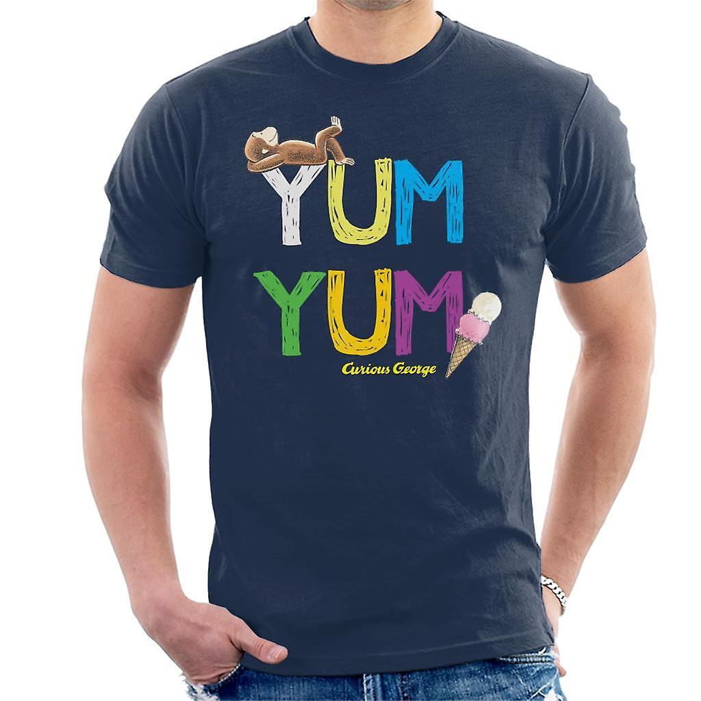 Curious George Yum Yum Ice Cream Men's T-Shirt Navy Blue Small