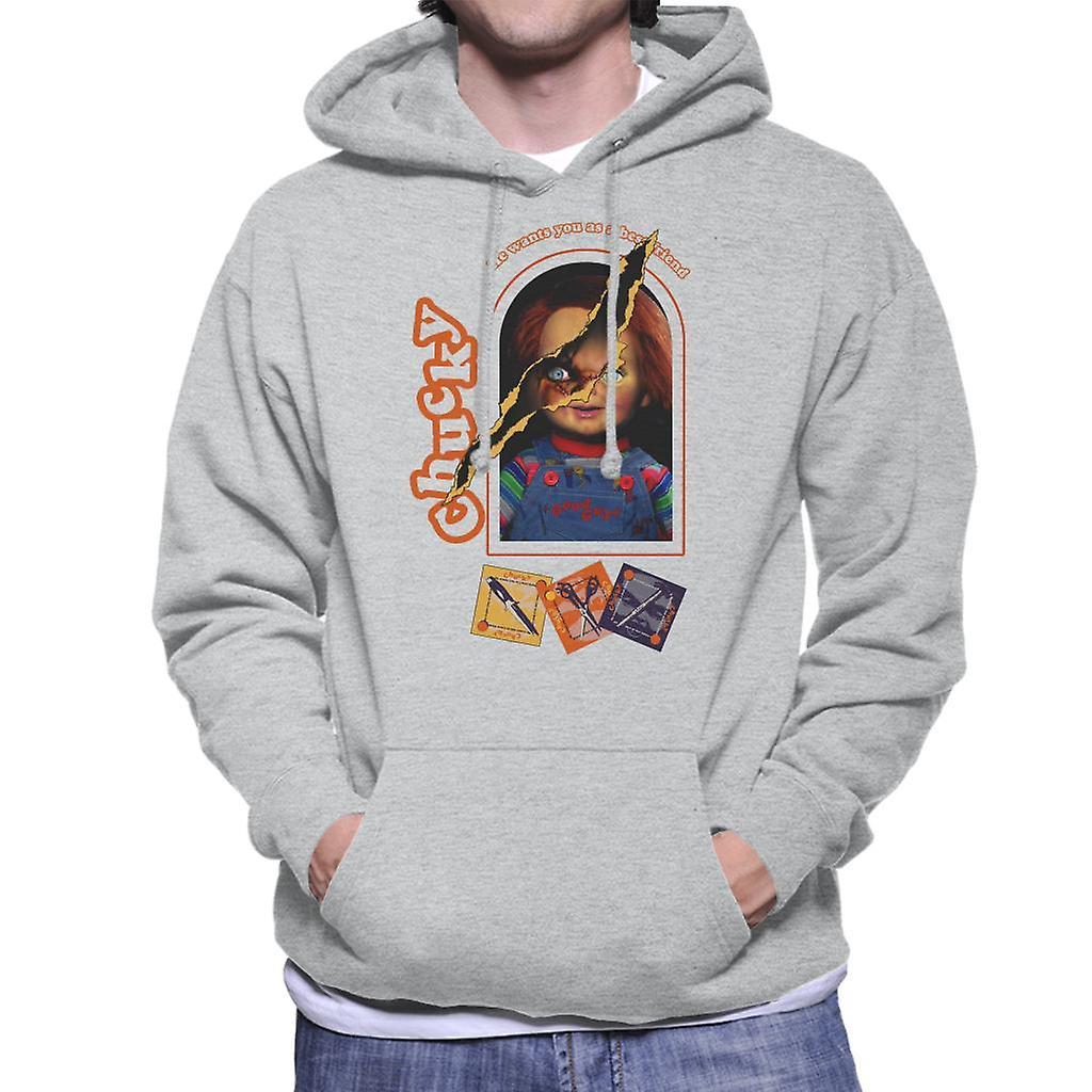 Chucky He Wants You As A Best Friend Men's Hooded Sweatshirt Heather Grey Medium