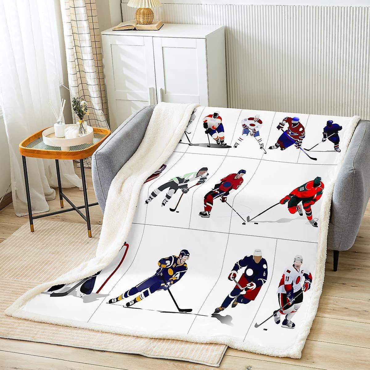 Kerota Ice Hockey Fleece Throw Blanket for Girls Boys Kids Ice Sports Game Sherpa Blanket Modern Gradient Styleative Plush Blanket Ice Hockey Sport...