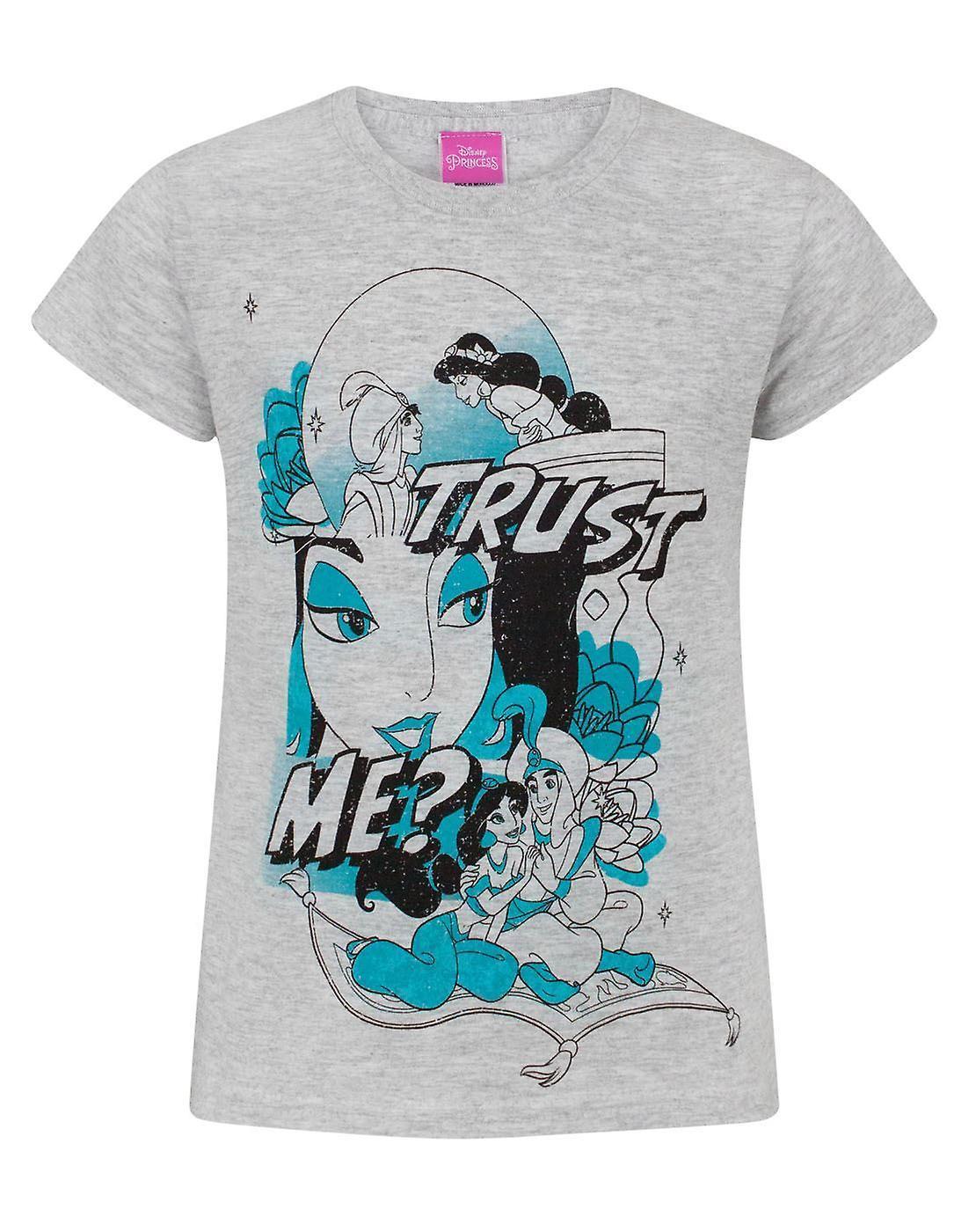 Disney Girls Short Sleeved T-Shirt Grey Aladdin, Jasmine 9-11 Years