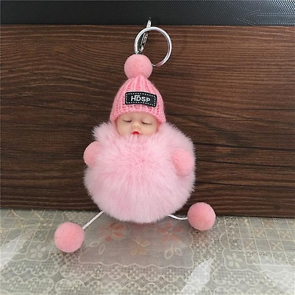 Slowmoose Cute Cartoon, Sleeping Fur Doll Keychain Handbag, Car Keys, Pendant Or pink