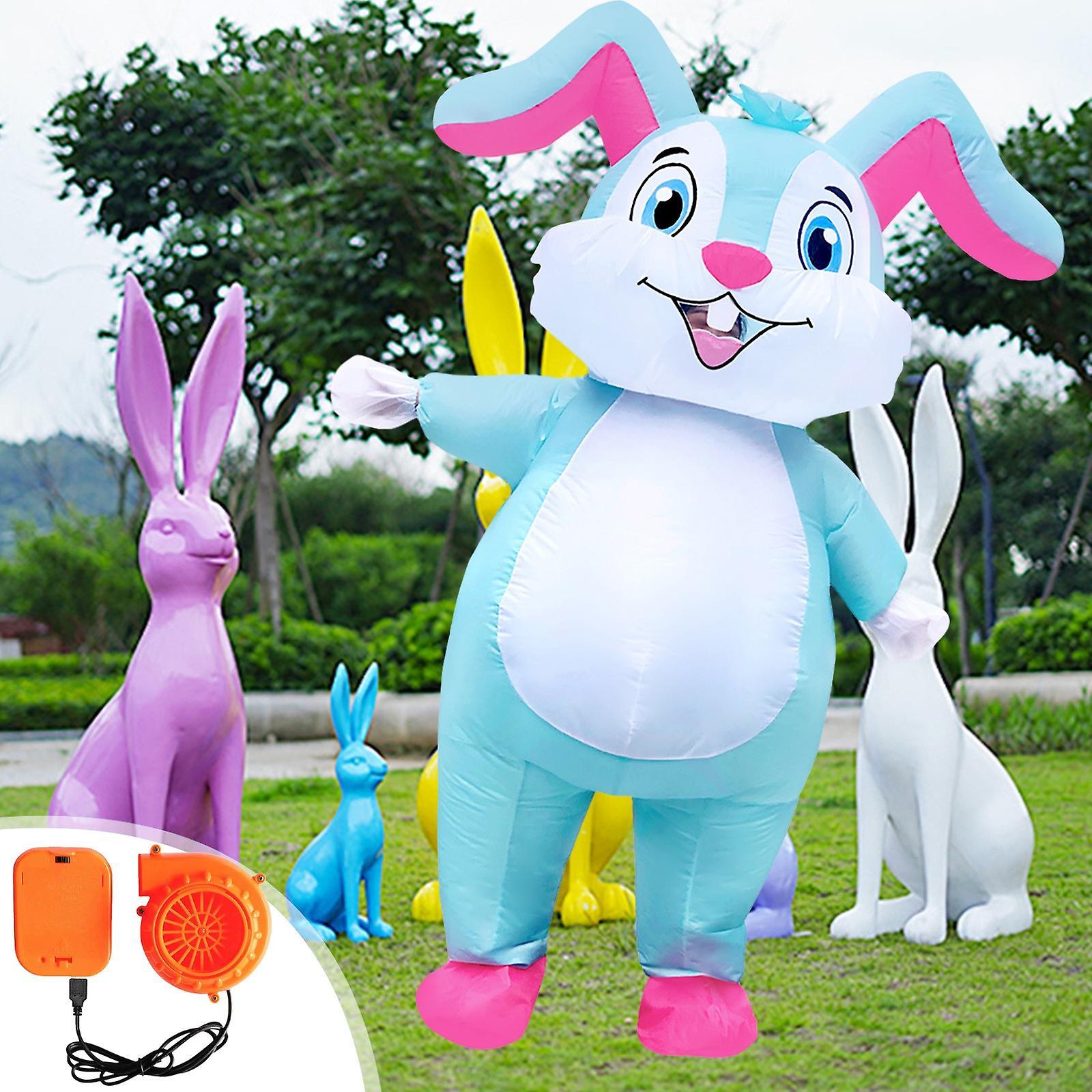 Baodan Easter Bunny Inflatable Costume Blow Up Rabbit Suit Fancy Dress Jumpsuit Cosplay Party For Adult eierfarben ostern C blue