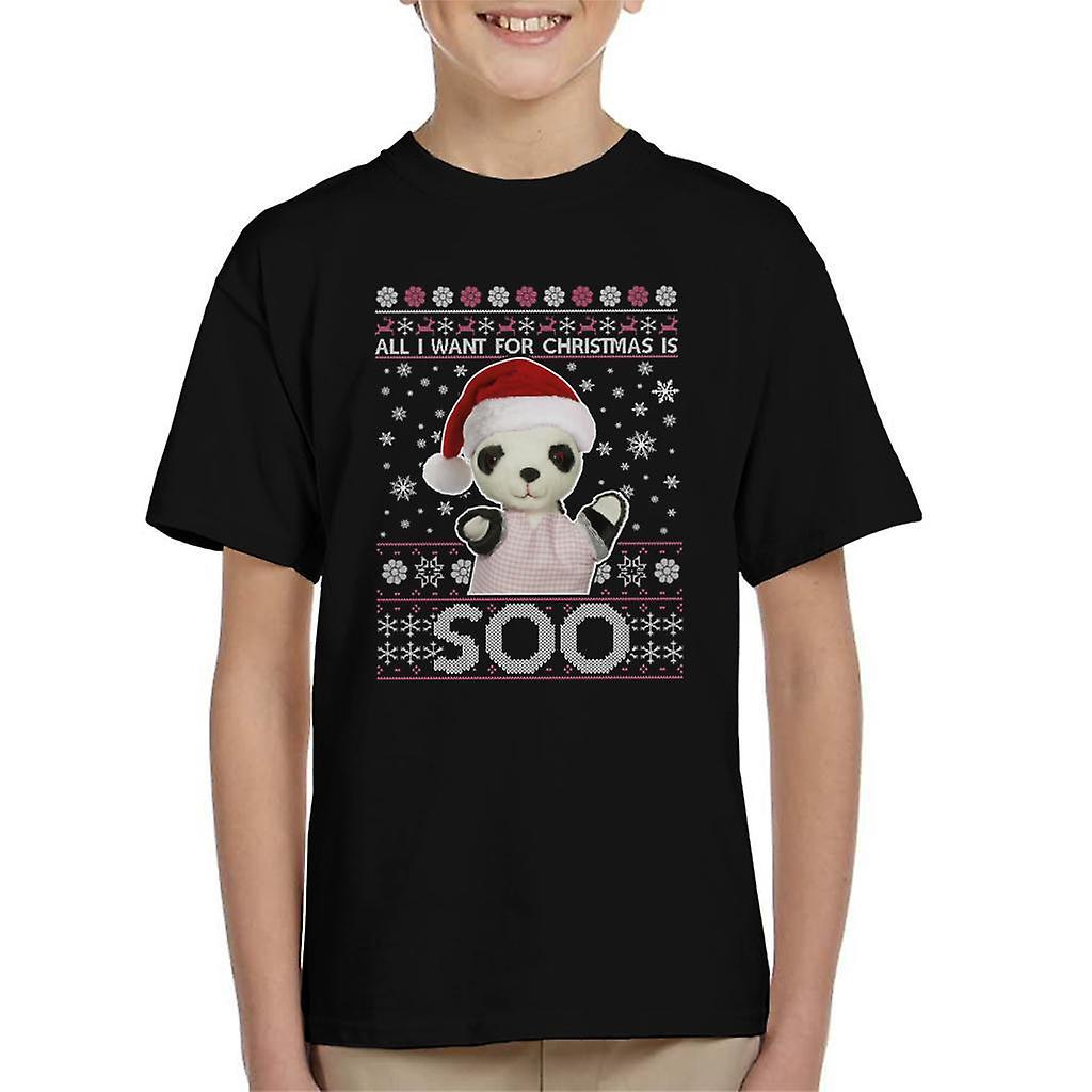 Sooty Christmas Festive Hat All I Want For Christmas Is Soo Kid's T-Shirt Black Small (5-6 yrs)