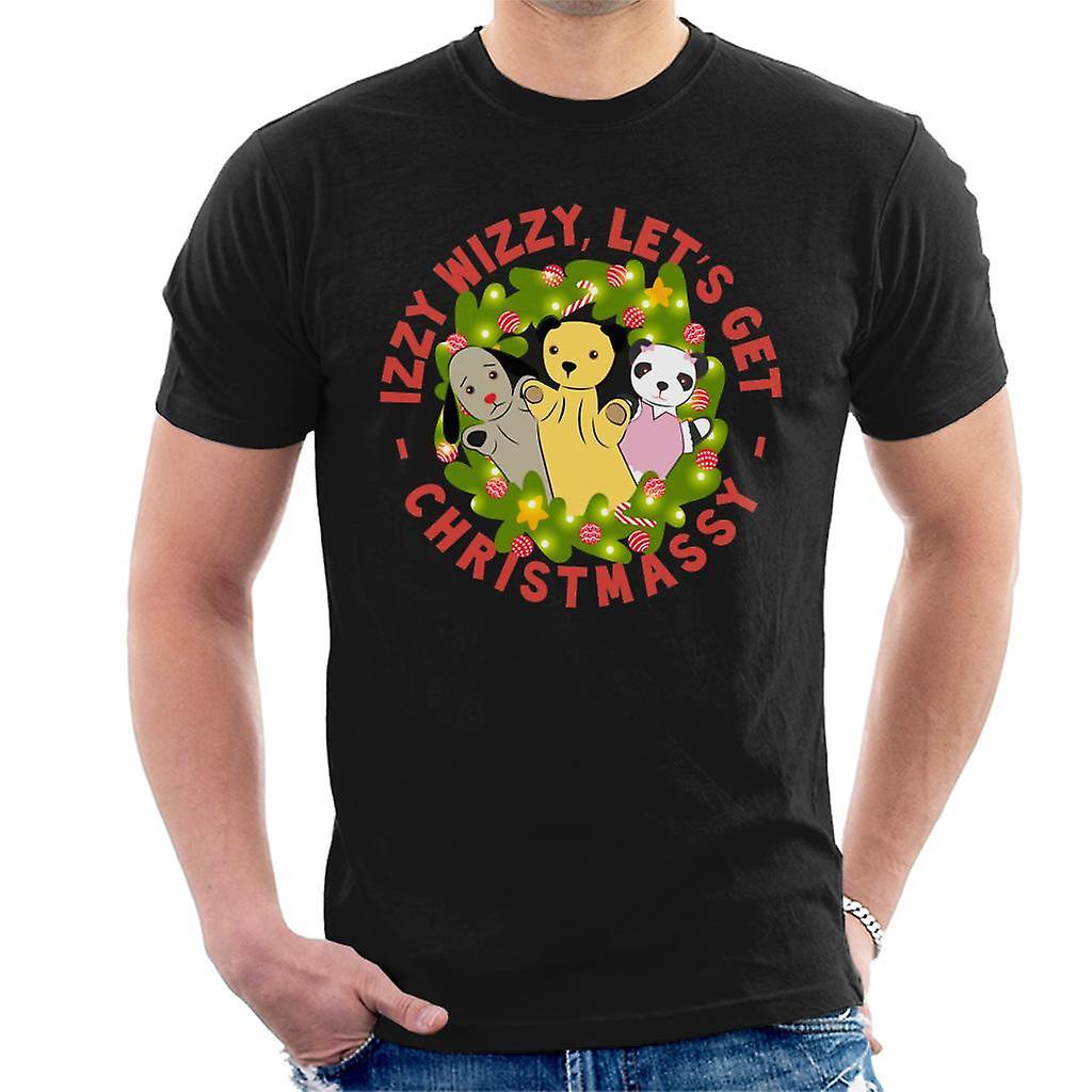 Sooty Christmas Illuminated Wreath Izzy Wizzy Lets Get Chrismassy Men's T-Shirt Black XX-Large