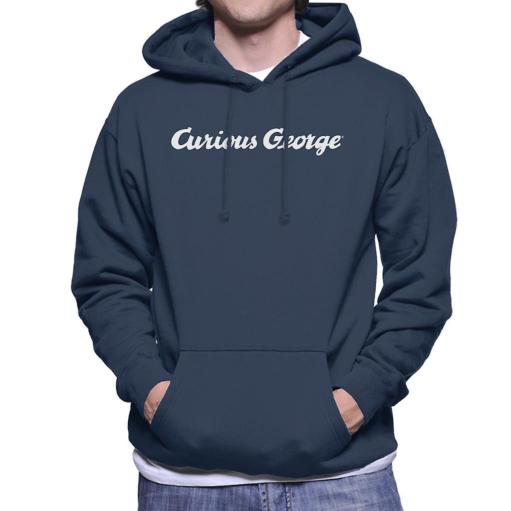 Curious George Line Logo Men's Hooded Sweatshirt Navy Blue Large