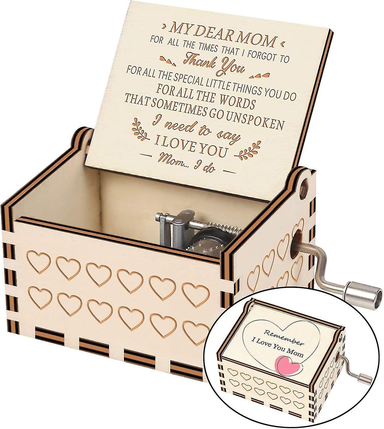 Tianzun Wooden Music Box,heart Shaped Laser Engraved Vintage Wooden Hand Crank Musical Box Gifts For Mothers Day