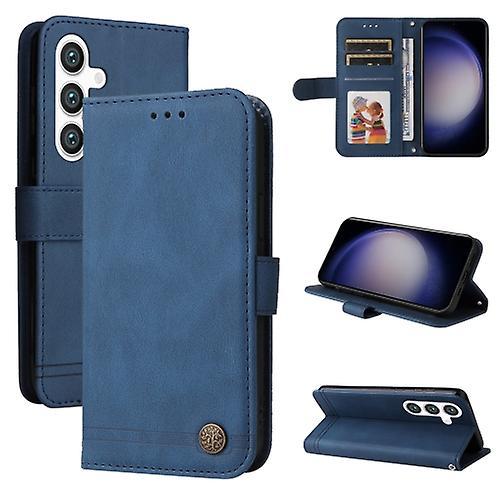 Unbrand For Samsung Galaxy S24 Skin Feel Life Tree Metal Button Leather Mobile Phone Case Blue