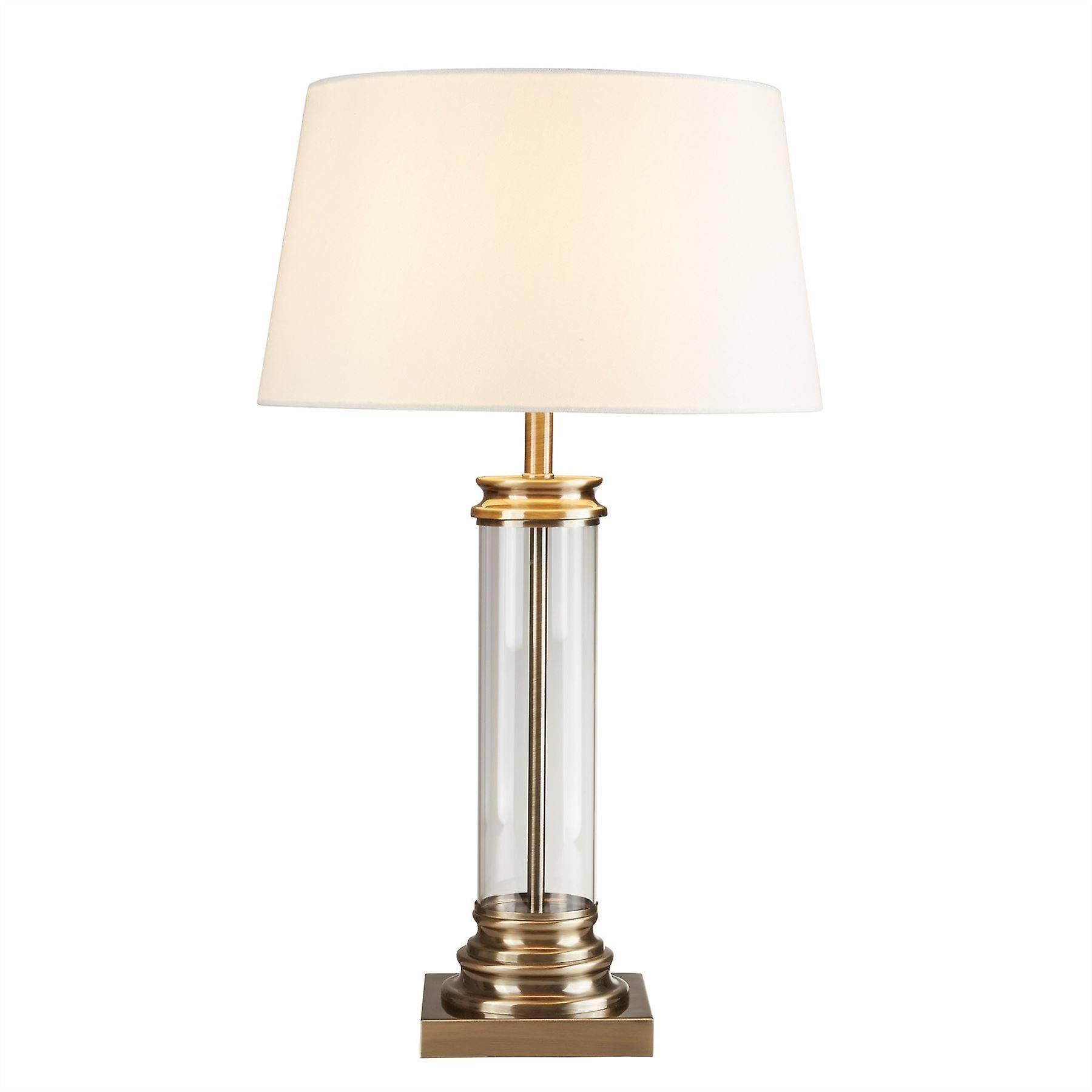 Searchlight Lighting Pedestal 1 Light Glass Table Lamp Antique Brass with Cream Shade, E27