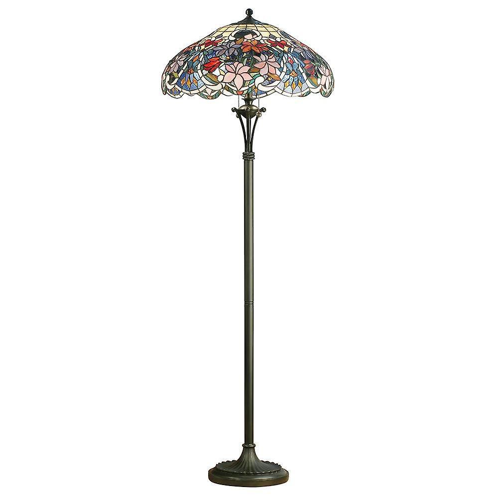 Interiors 1900 Lighting 2 Light Floor Lamp Dark Bronze, Tiffany Glass, E27