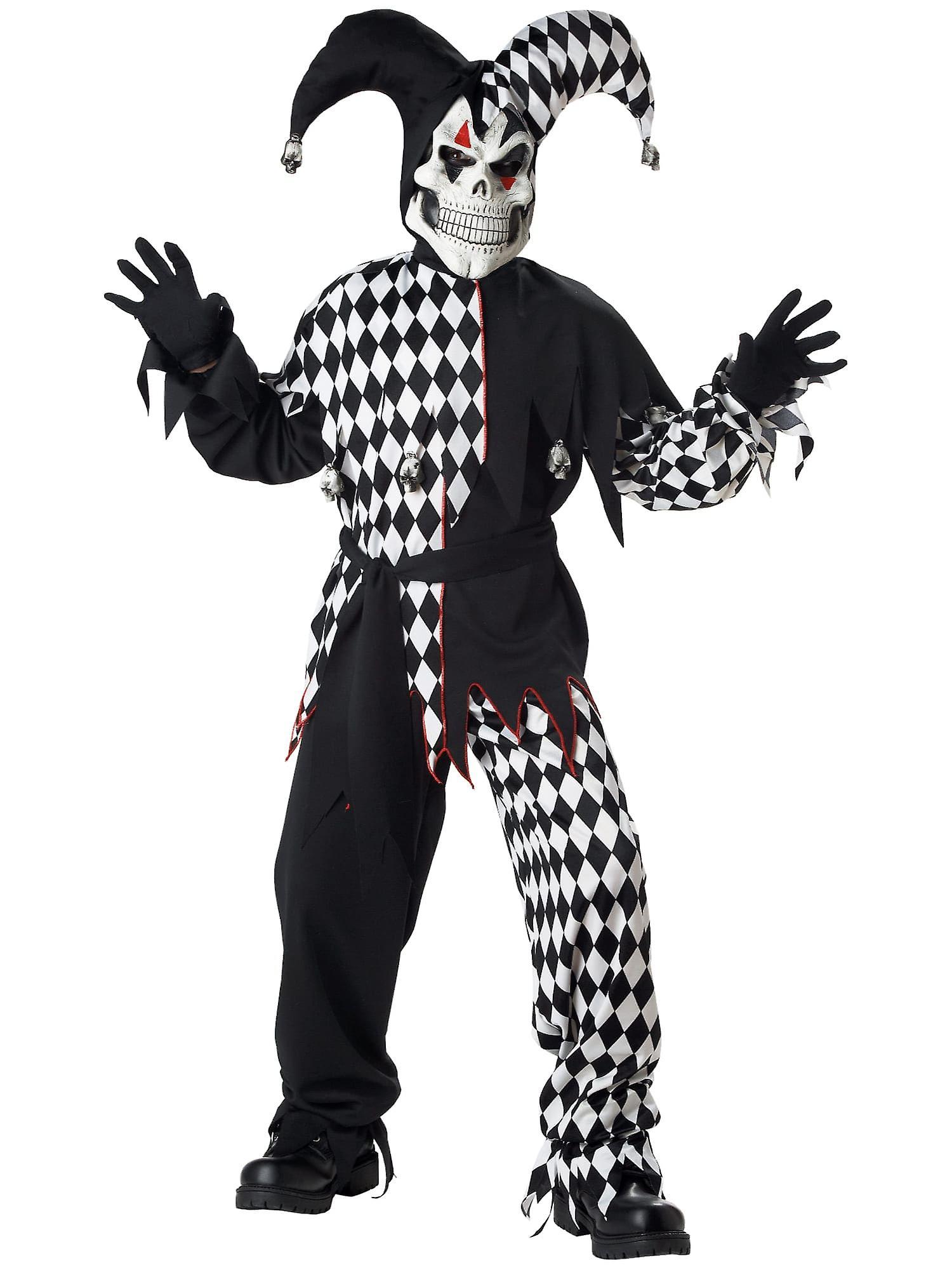 California Costume Collections Evil Jester Mardi Gras Black White Joker Horror Clown Halloween Boys Costume Medium (8-10)