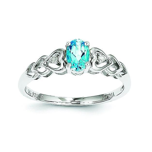 JewelryWeb 925 Sterling Silver Polished Open back Light Swiss Blue Topaz and Diamond Ring Measures 2mm Wide Jewelry Gifts for Women 8