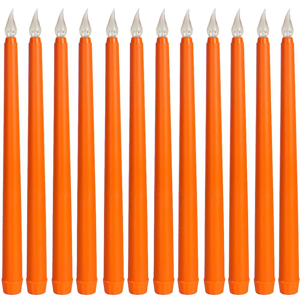 Tinksky 12pcs Electric Candles Battery Operated Taper Candles Flameless LED Candles Lights Orange 2X2X27.5CM