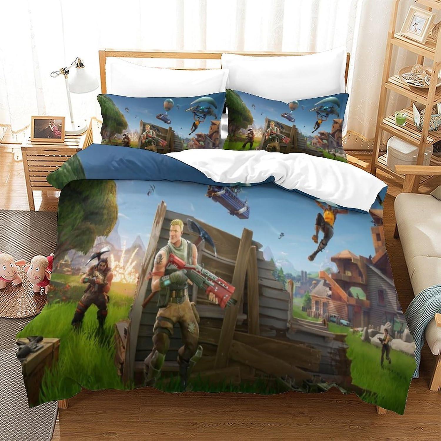 Kerota 3D Printed Fortnite Bedding Set Cartoon Game Duvet Cover Boy and Girl Quilt Cover Bedroom Bedclothes Single135x200cm