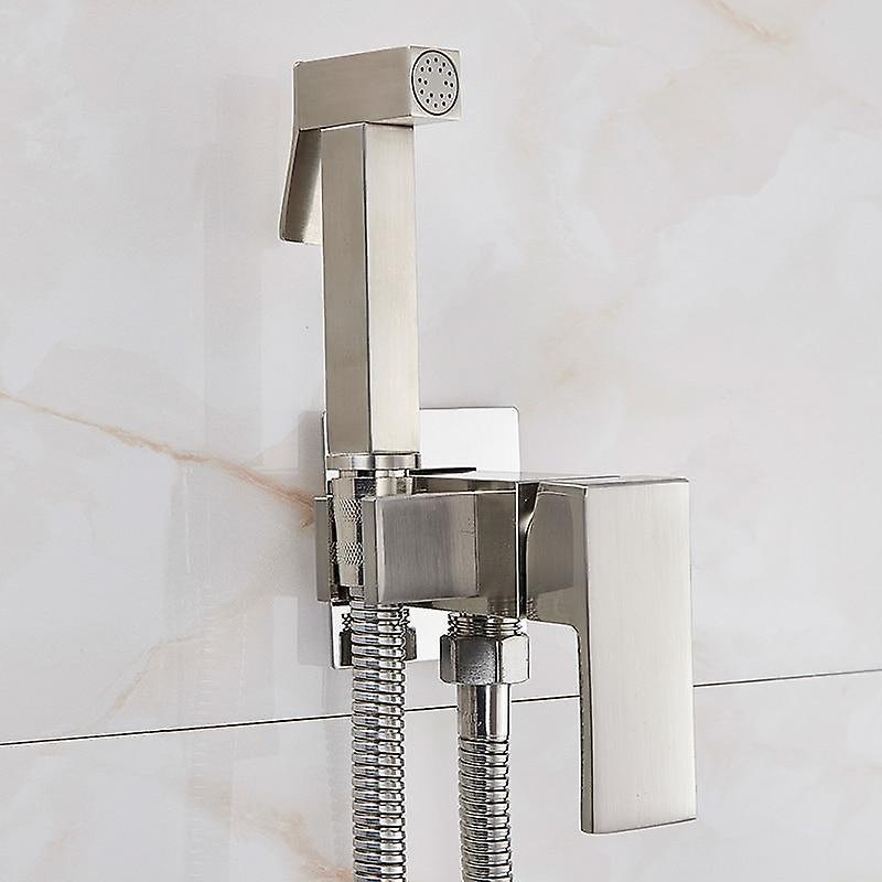 Slowmoose Bidet Faucet Tap,  Washer Mixer Cold Hot-crane- Square Shower Sprayer Head Brushed Nickle