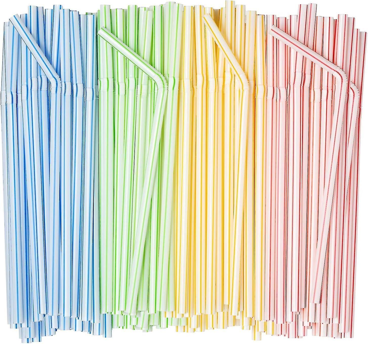 Guangzhou Yunlan Trading Co., 500 Pack Flexible Disposable Plastic Drinking Straws - 9.4" High - Assorted Colors Striped