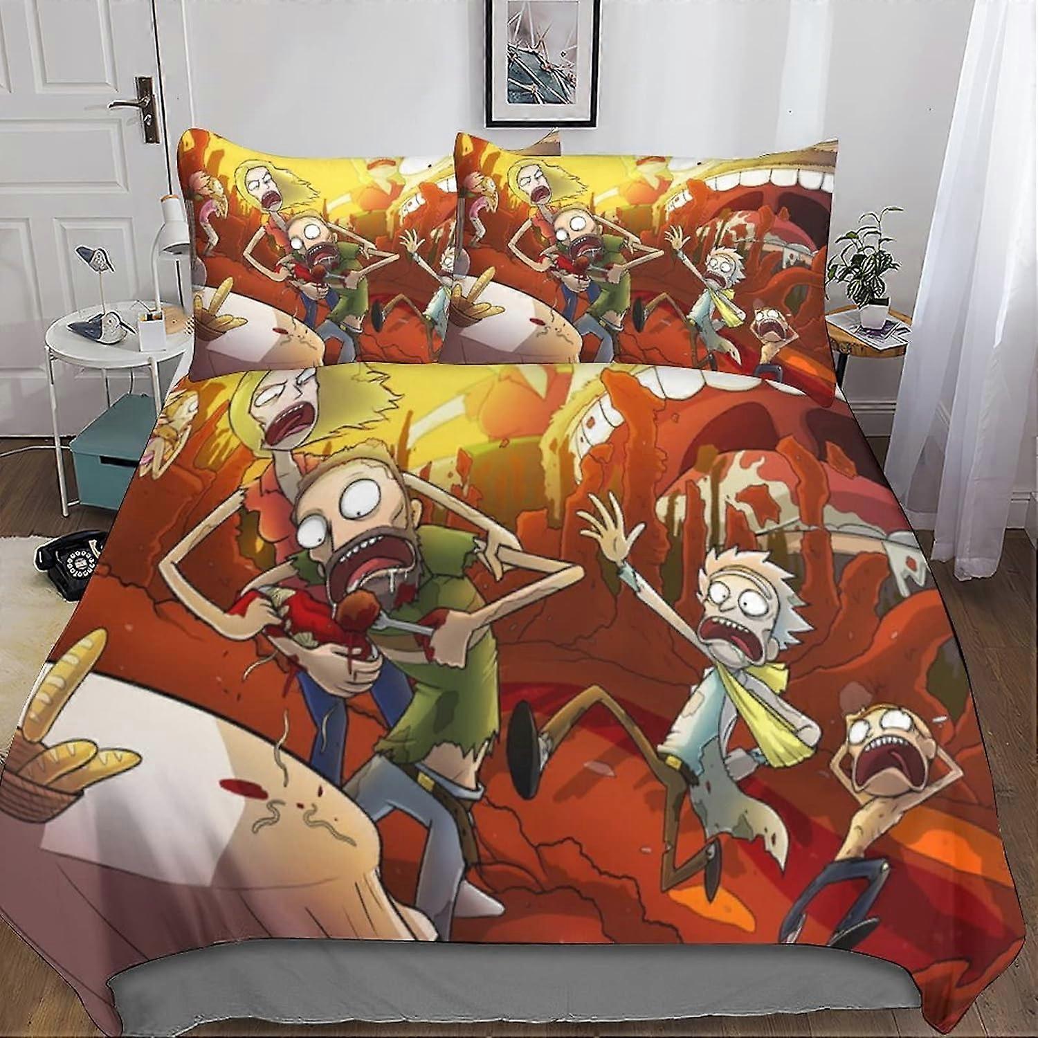 Kerota Rick and Morty Microfiber Duvet Cover,for Adults and Kids Rick and Morty Bed Linen Printed Duvet Cover Set D Pillowcase Bedding Set 135*200 ...