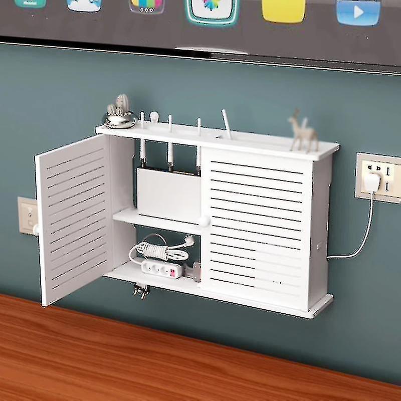 POTATO Wireless Wifi Router Storage Box Wooden Box Cable Power Supply Plus Wire Bracket Wall-mounted Plug