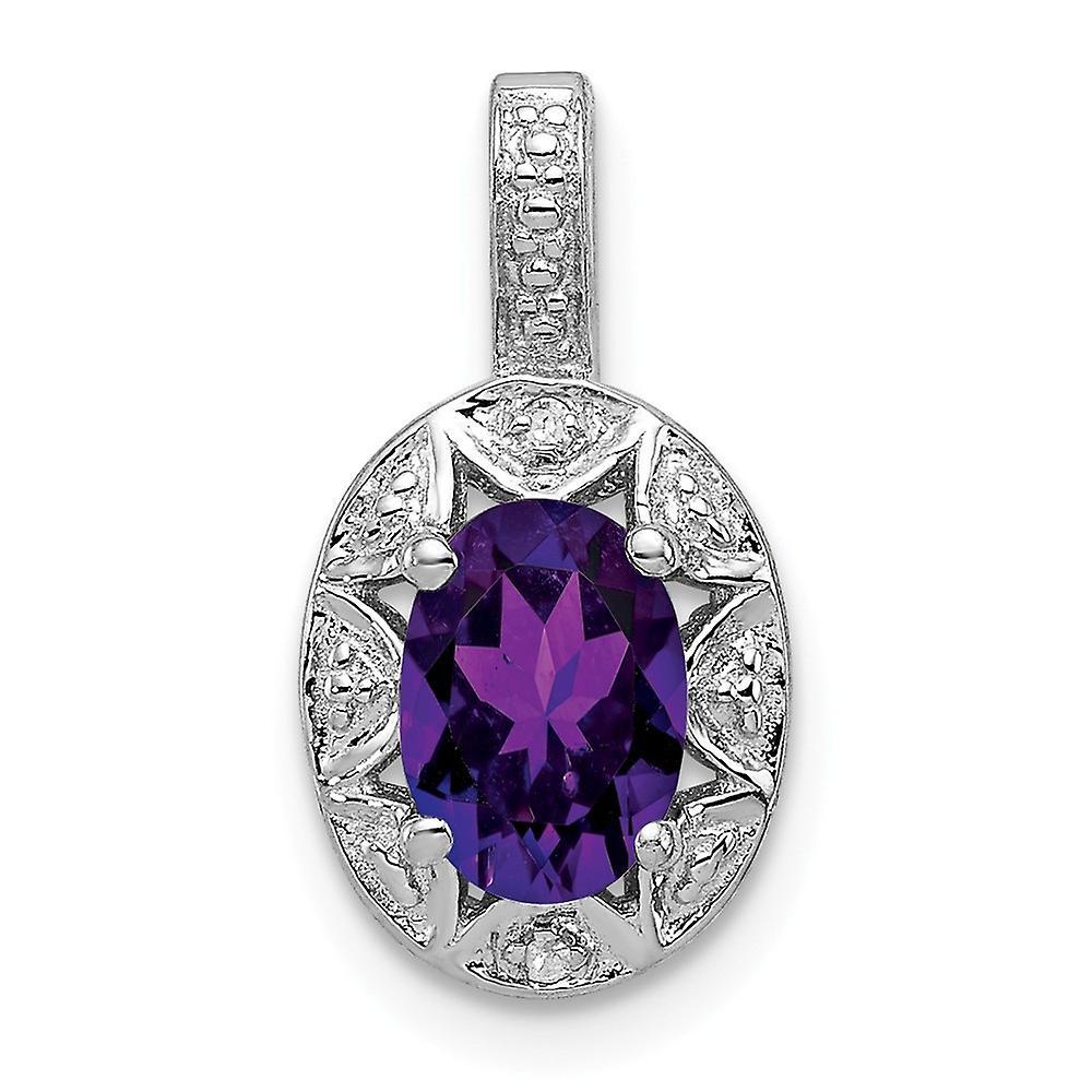 JewelryWeb 925 Sterling Silver Polished Diamond and Amethyst Pendant Necklace Measures 16x9mm Wide Jewelry for Women