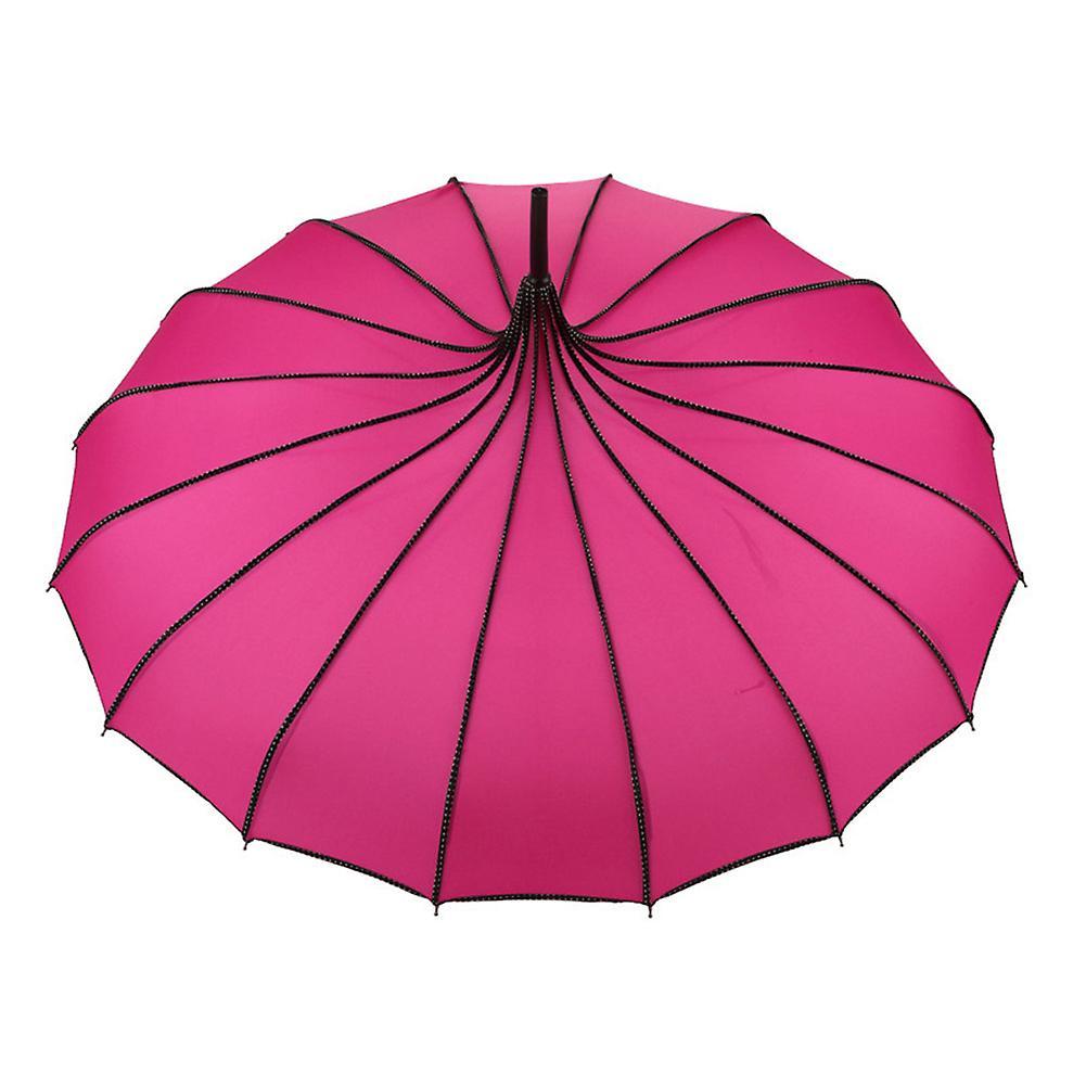 Leked Vintage Pagoda Umbrella Bridal Wedding Party Sun Rain Uv Protective Umbrella Rose Red