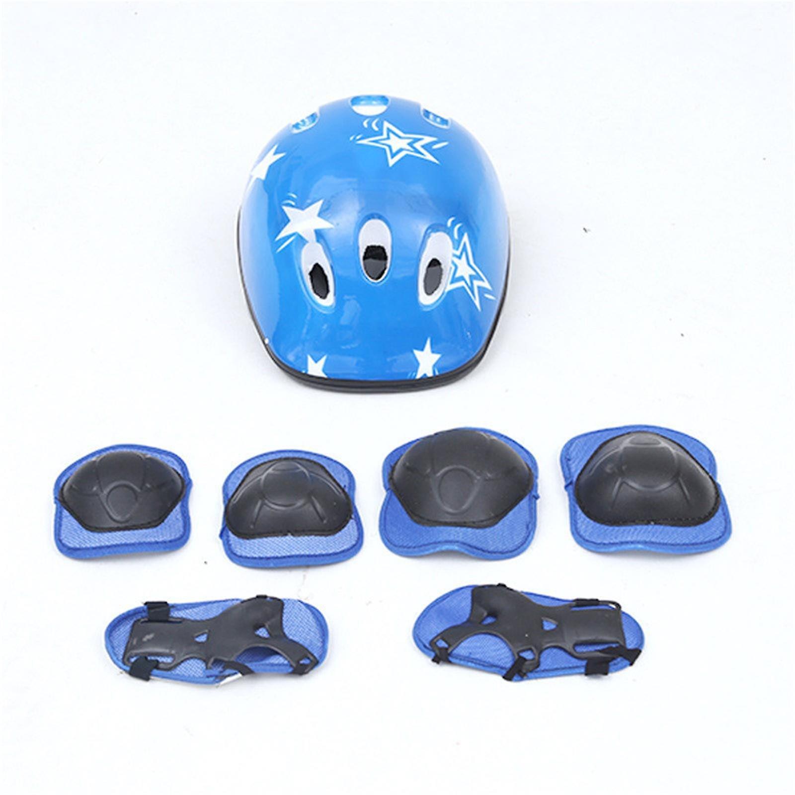 Kankanwo 7Pcs/Set Children Kids Helmet Knee Elbow Pad Cycling Skate Bike Protecs Blue