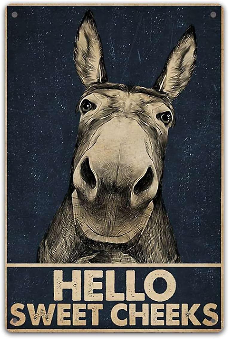 LINCMAN Donkey Hello Sweet Cheeks Poster, Donkey Funny Poster Art,tin Sign Metal Decor Metal Sign Wall Metal Tin Sign-12x16inch(30x40cm) Modern 8x1...