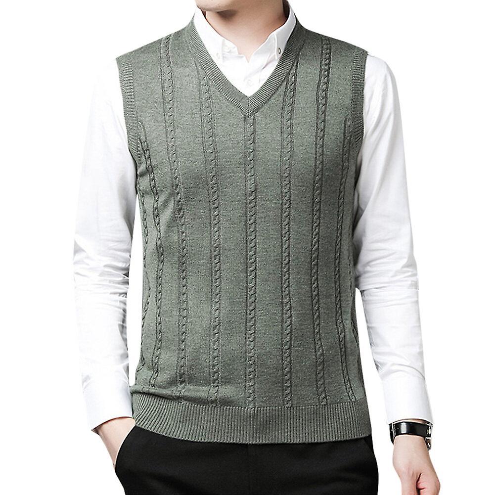 Sliktaa Mens Wool Blend V-Neck Pullover Sweater Vest Green L