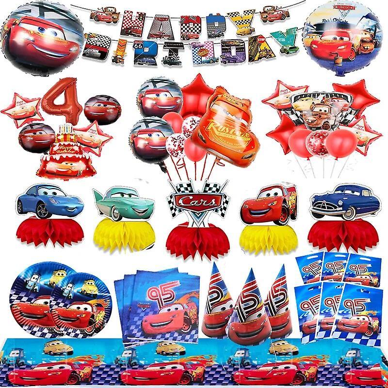 Duqi Cars Lightning Mcqueen Birthday Party Decoration Foil Latex Number Balloons Set Tableware Set Backdrop Supplies For Kids number 5