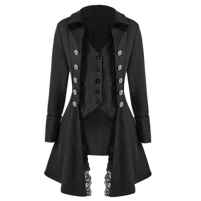 Mmcici Women's Gothic Steampunk Corset Halloween Costume Coat Victorian Tailcoat Jacket Black M