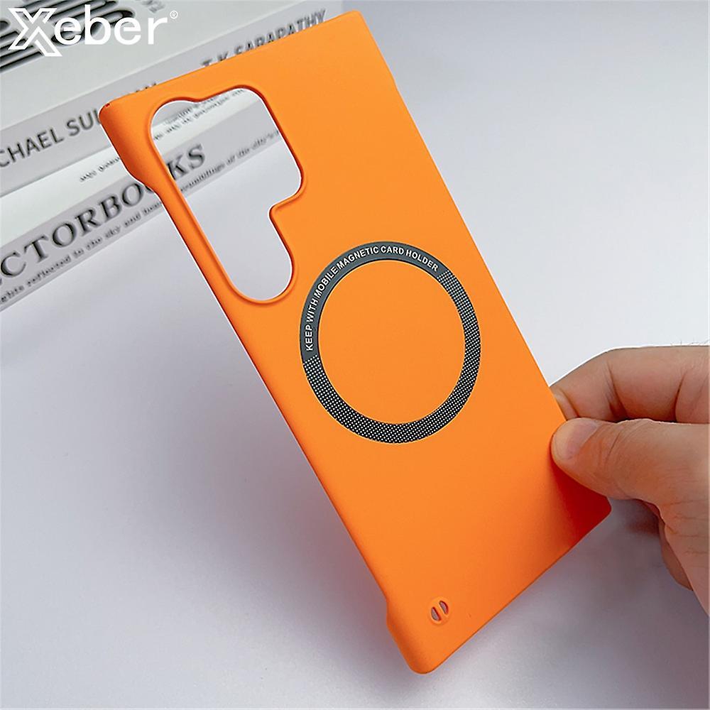 Hoh Magsafe Frameless Case For Samsung Galaxy S24 Ultra, Ultra Thin Slim Pc Skin Feeling Matte Lightweight Shockproof Cover Orange For Galaxy S24 U...