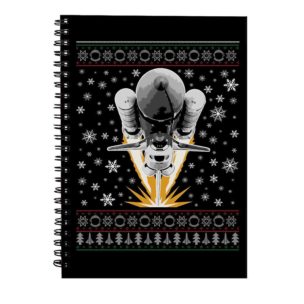 NASA Shuttle Launch Christmas Knit Pattern Spiral Notebook Black 15 x 21 cm