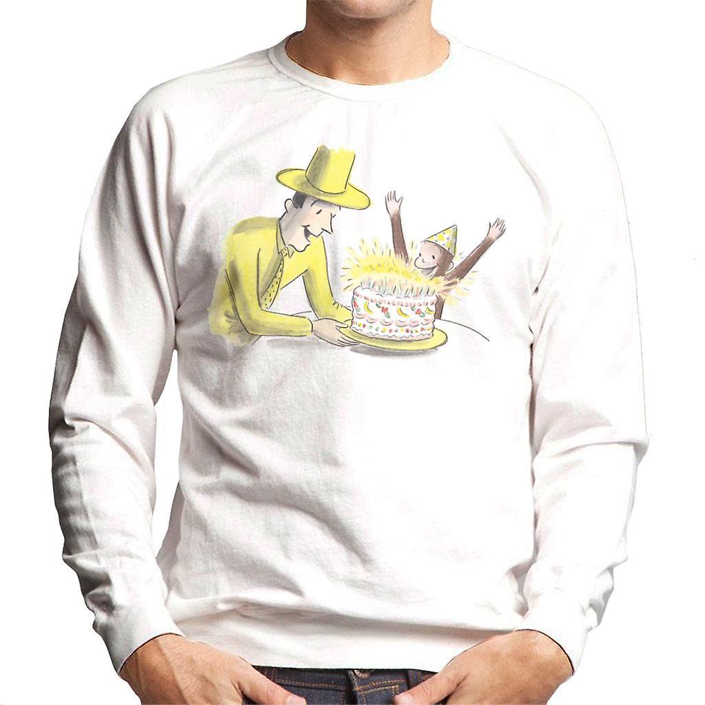 Curious George Birthday Cake Men's Sweatshirt White Medium