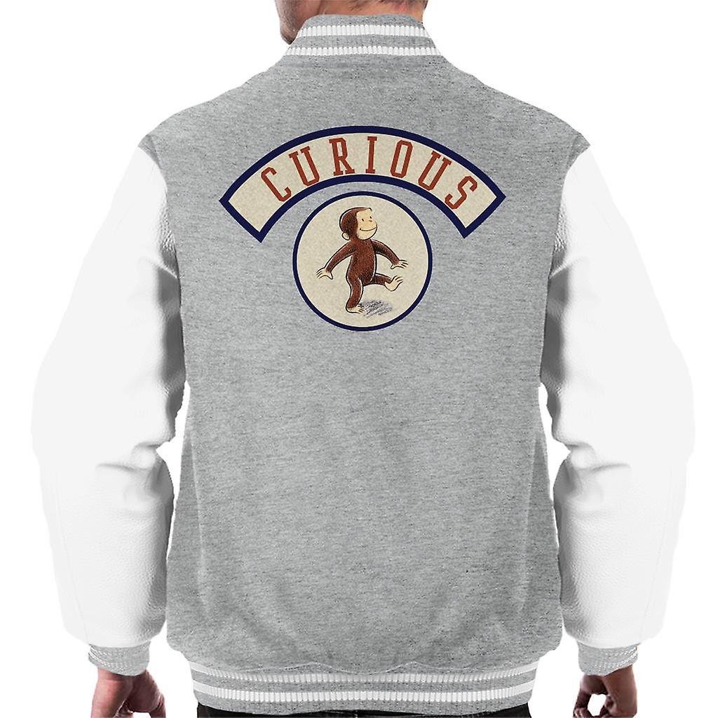 Curious George Cute Walking Men's Varsity Jacket Heather Grey/White Large