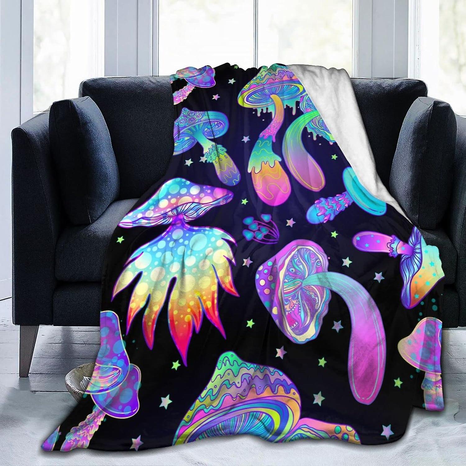 Kerota Throw Blanket Magic Mushrooms Psychedelic Soft Flannel Blanket Anti Static Washable Blankets For Bed Sofa 50x40in 125x100cm